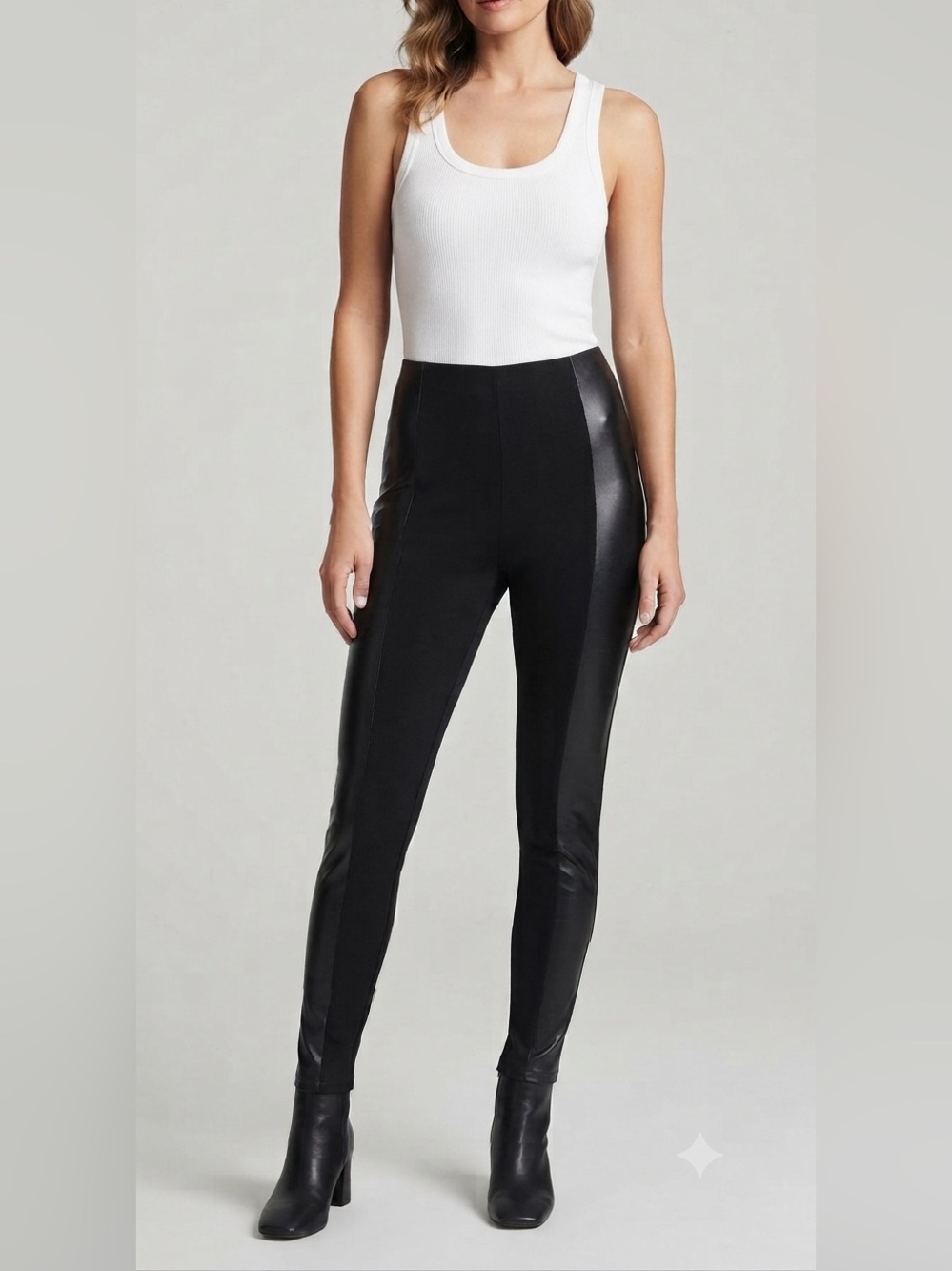 Arden B black leggings with faux leather side panels